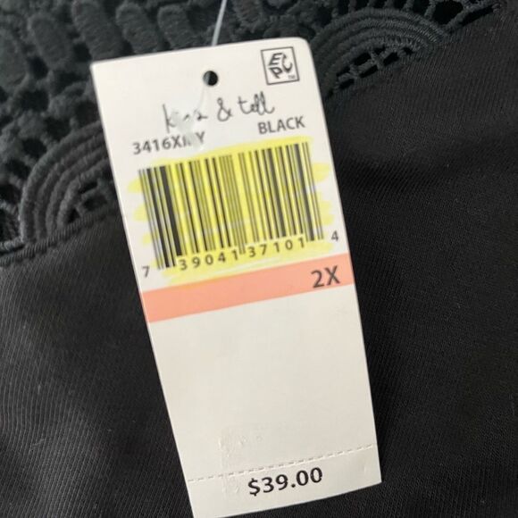 New with tags Kiss & Tell black v neck top with black crochet lace accents sz 2X - Picture 10 of 10